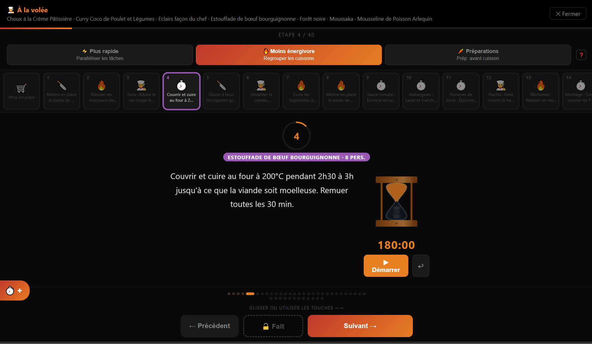Mode cuisine Erowlcook avec sablier et étapes